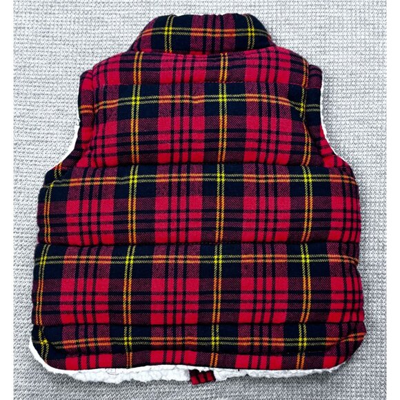 Old Navy Baby Flannel Quilted Vest Red Black Plaid Sherpa Lined Full Zip 0-3 Mo - Picture 3 of 7